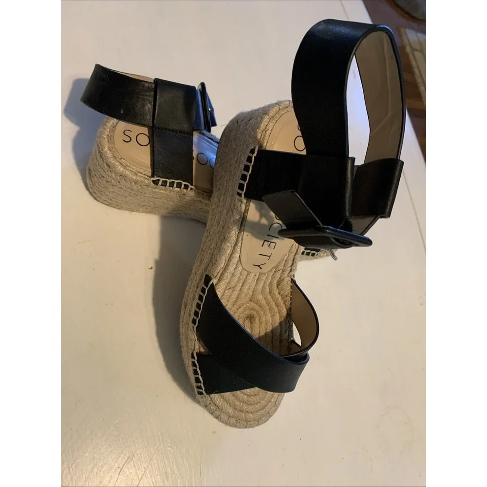 Sole Society Audrina Wedge Espadrille Sandals Black Color‎ Size 6M/EU36.5
